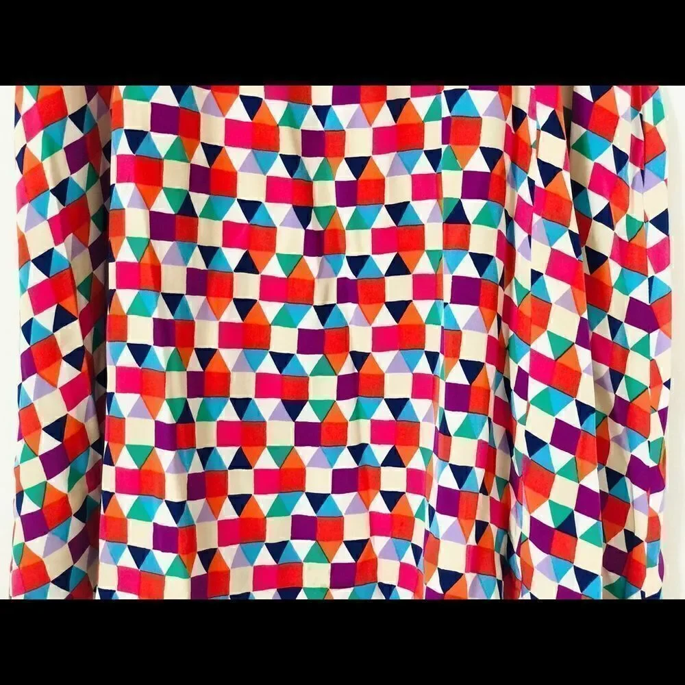 Kate Spade 100% Silk Abbey Sheath Geometric Dress Smocked Waist Size 2